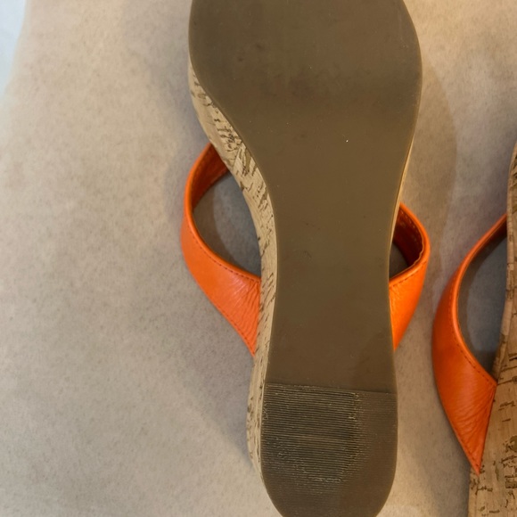 Tory Burch orange leather cork wedge sandals from size 7 great - Picture 7 of 8